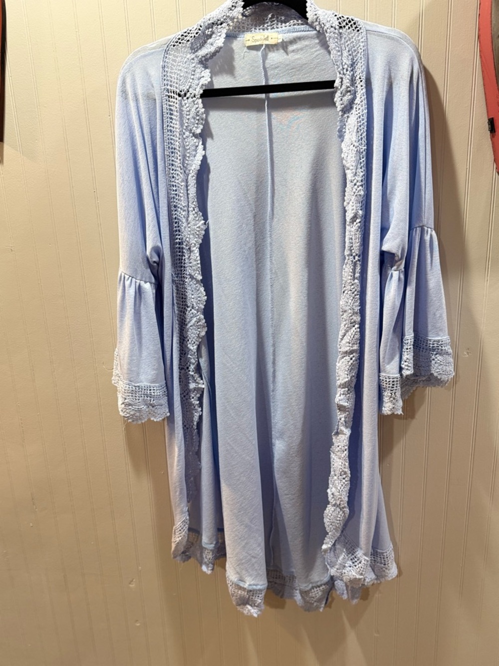 Light Blue Lace-Trim Open-Front Cardigan